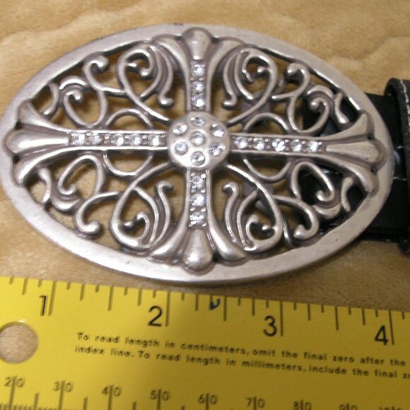 Roper Black Leather Rhinestone Cross Buckle with Rhinestone accents XXL  46 inch - Picture 2 of 8